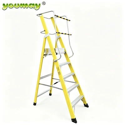 Scala per piattaforma grande in fibra di vetro resistente al design industriale Supporto per corrimano scala FRP gialla di sicurezza mobile a 8 gradini